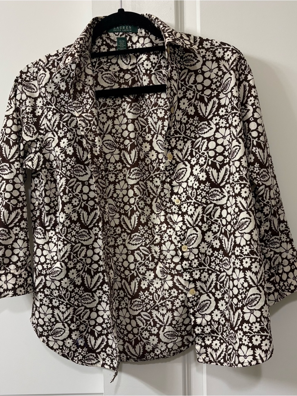 Lauren Ralph Lauren Brown and White Floral Print Button-Down Shirt